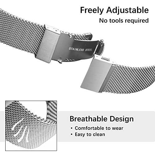 EACHE Stainless Steel Mesh Watch Band 20mm for Men Women Quick Release Adjustable Mesh Watch Straps Silver