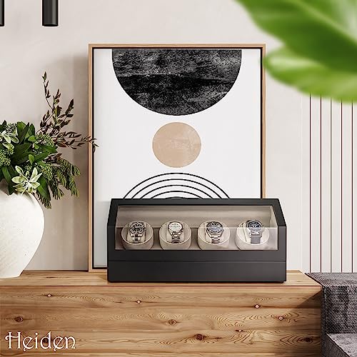 Heiden Quad Watch Winder in Matte Black - Japanese Motor - AC Adapter Included - Independent Settings - 12 Multiple Settings - Zero Magnetization - Automatic Watch Winder for Rolex