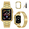 MioHHR Solid Stainless Steel Band Compatible with Apple Watch 38mm(Series 3/2/1) 40mm(Series SE/6/5/4) 41mm(Series 9/8/7) Metal Strap with Soft TPU Case for iWatch Bands for Women and Men, Gold