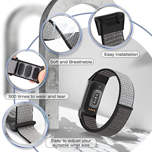 AVOD Sport Loop Nylon Watch Bands Compatible with Fitbit Charge 6/Charge 5 for Women Men, Adjustable Breathable Replacement Soft Nylon Loop Wristband for Fitbit Charge 6/Fitbit Charge 5