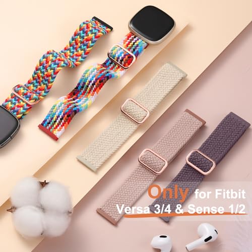Maledan Stylish Band Compatible for Fitbit Sense/Versa 3/Fitbit Versa 4/Sense 2 Bands Women Men, Nylon Stretchy Solo Loop Sport Bracelet Replacement Bands for Sense/Versa 3/4 Smartwatch Accessories