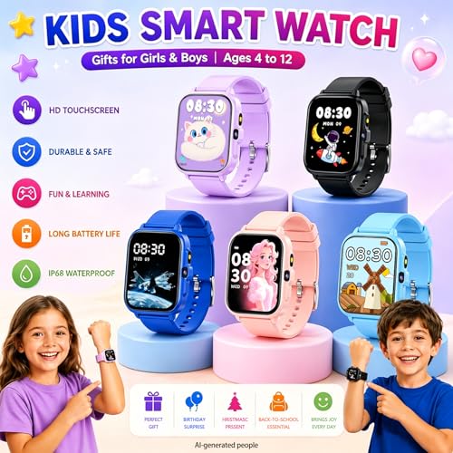 Smart Watch for Kids, 1.85" Fitness Tracker with Camera, Game, Music, SOS, AI, Alarm Clock, Video,Parent Control, 24/7 Heart Rate Sleep Monitor, 100+ Sport Modes, IP68 Waterproof, Gifts for Boys Girls