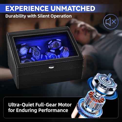 hightall Luxury Automatic Watch Winder for Rolex/Omega/Cartier | 6+6 for Automatic Watches with Whisper-Quiet Motor (<5dB), Anti-Scratch Memory Foam & Stable Base | Snakeskin PU,With Plug
