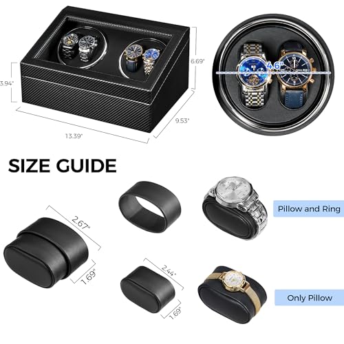 ANWBROAD Watch Winders for Automatic Watches, Automatic Watch Winder with 4 Watches Rotator and 6 Extra Storages, 4 Watch Winder with Japanese Quiet Motor, Carbon Fiber Watch Winders,UJWW012C