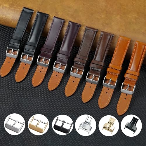vinacreations 20mm Vintage Black Leather Watch Band Men Quick Release Replacement Strap Soft Handmade Wristband Stainless Steel Buckle, Christmas Fathers Day Gift for Dad Son Husband DH-201-20MM