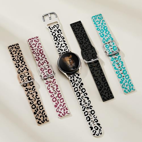 Knossen Leopard Engraved Band Compatible for Samsung Galaxy Watch 7, FE, 6, 5, 4 40mm 44mm, Soft Silicone Replacement Wristband for Galaxy Watch 6 Classic, 4 Classic, 5 Pro, 2-PACK