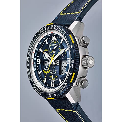 Citizen Men's Eco-Drive Promaster Air Skyhawk Atomic Time Keeping Pilot Watch in Stainless Steel with Blue Leather Strap, Blue Dial (Model: JY8078-01L)