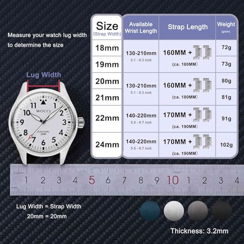 WOCCI 22mm Heavy-duty Metal Watch Band for Men, 316L Stainless Steel, Double Locking Deployant Clasp (Silver)
