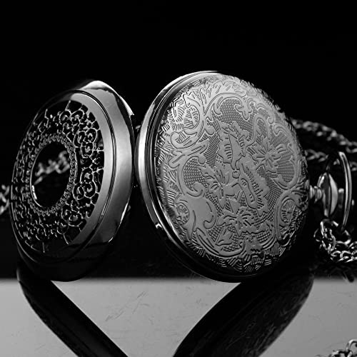 Tiong Exquise Starry Blue Hollow Case Quartz Pocket Watch Roman Numerals Retro Watches Souvenir Men Women Gift