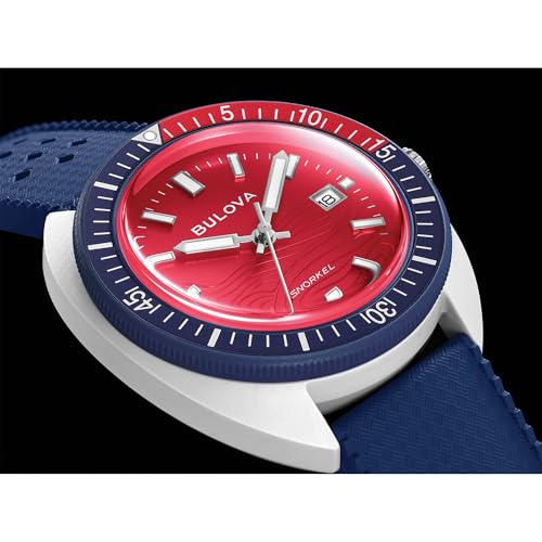Bulova Men's Snorkel - America's 250th Sail 4th Special Edition: 41mm White Hybrid-Ceramic Case with a Blue Rubber Strap & Red Dial (Style: 98B474)