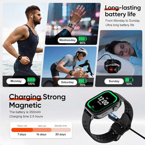 moutarlier 2026 Distance & Pace GPS Running Watch for Runners - Call & Text, AMOLED Large Screen, 50m Waterproof Swimming, Calorie & Step Counter, 2 Bands, Long Battery, for Seniors Men Women (Black)