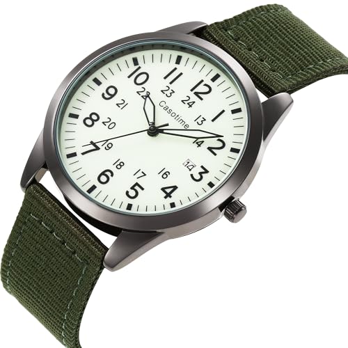 Casotime Tactical Military Watch for Men Field-Tested Analog Quartz with Green Luminous Dial 30M Water Resistant Black Case Green Nylon Band & Second Hand | Unisex Army Sport Wristwatch
