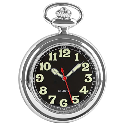 Whodoit Classic Sliver Shiny Arabic Numeral Men's Quartz Pocket Watch, Pocket Watches Gift Quartz Movement for Men with Chain-Sliver