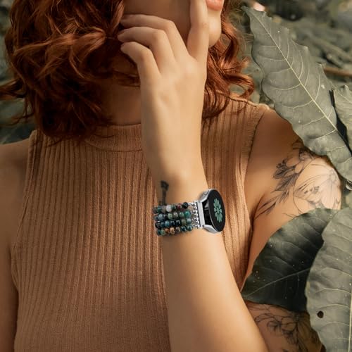 Newlibery Natural Stone Bracelet Beaded Band Women 20mm Compatible with Samsung Galaxy Watch 7/6/5/4/Active 2/4 Classic/6 Classic/5 Pro/FE 40mm 42mm 43mm 44mm 45mm 46mm 47mm