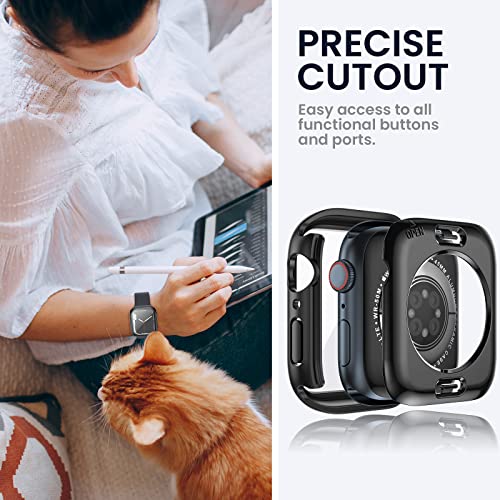 Tensea (2 in 1) for Waterproof Apple Watch Screen Protector Case 44mm SE 3/SE 2nd Generation/SE/Series 6/5/4 Accessories, 360 Front and Back, iWatch Face Cover with Tempered Glass for Women Men, 44 mm