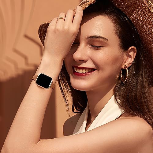 Charlam Slim Leather Band Compatible with Apple Watch Bands for Women 40mm 38mm 41mm 42mm 44mm 45mm 46mm, Top Grain Genuine Leather Strap Thin Wristband for iWatch Series 11 10 SE 9 8 7 6 5 4 3 2 1