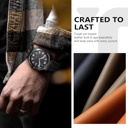 Tlselt Leather Band Compatible with Samsung Galaxy Watch Ultra 47mm(2025/2024), Genuine Leather Rugged Durable Classic Vintage Handcrafted Outdoor Business Travel Gift Samsung Watch Strap for Men