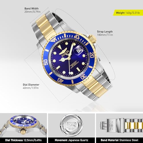 Invicta Men's Pro Diver Quartz Watch with Stainless Steel Strap, Two Tone, 20 (Model: 26972)