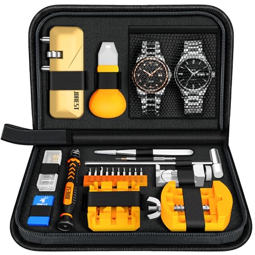 JOREST Watch Repair Tool Kit, Battery Replacement & Strap Adjustment, Wrench Opening Back Cover, Case Opener, Link Remover, Bracelet Resizing, Band Pin Removal, Screwdriver, Spring Bar
