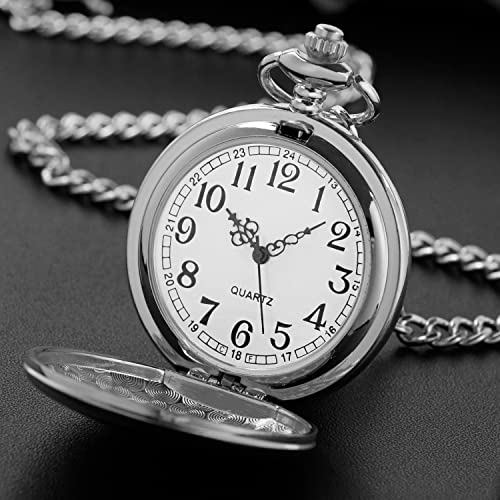 Realpoo Men's Quartz Pocket Watch, Silver, Arabic Numerals, White Dial, Stainless Steel, PK120115-sliver