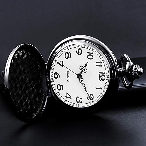 alladaga Set of 2 Classic Pocket Watch with Chain for Men and Women (Black Gold)