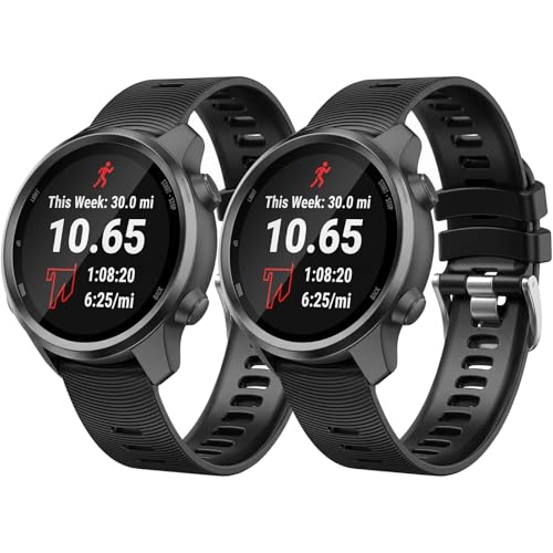 2 Pack Waterproof Bands Compatible with Garmin Forerunner 245/55 Watch Band, 20mm Replacement Strap for Forerunner 245 Music Watch Bands (black/balck)