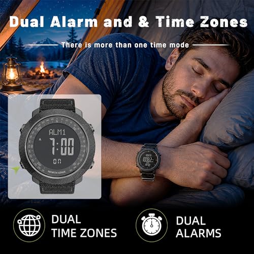 CakCity Digital Watch Military Tactical Watches for Men, 50mm Large Face Zinc Alloy Case with Breathable Double-Layer Nylon Strap, 5ATM Waterproof Shockproof, Altimeter, Barometer, Thermometer, Dual Time, Compass, Alarm, Stopwatch, Countdown