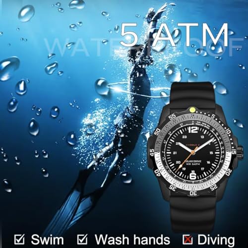 findtime Solar Watch Mens Military Analog Watches Industrial Sport Waterproof Tactical Cool Designer Wrist Watch for Men Unidirectional Rotating Bezel Silicone Strap Alloy Case