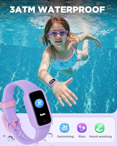 BIGGERFIVE Vigor 3 Kids Fitness Tracker Watch, AMOLED Screen, No App No Phone Needed, 3ATM Waterproof, Heart Rate and Sleep Monitor, Pedometer Watch, Sports Step Counter for Girls Ages 5-15, Lilac