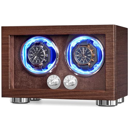 ANWBROAD Double Watch Winder, Automatic Watch Winder for Automatic Watches, Dual Watch Winder Box with Type-C Port Adapter, 4 Modes, Quiet Motor, LED Light, Fathers Day UJWW004M