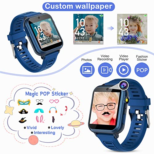 Tixpc Smart Watch for Kids with 39 Puzzle Games HD Touch Screen Camera Music Player Pedometer Alarm Clock Calculator Flashlight 12/24 hr Gifts for 4-12 Year Old Boys Toys for Kids