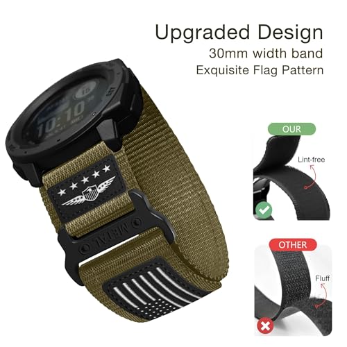 Abanen Rugged Tactical Nylon Watch Band for Garmin Instinct 3 E 45mm/ Instinct 2 Solar, Sport Strap with Stars-Stripes Flag for Instinct E 45mm/ Tactical/Tide/Esports (Green)