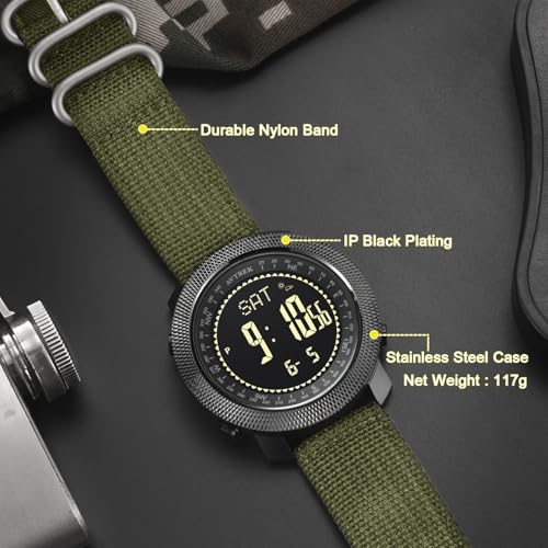 AVTREK Men's Outdoor Sport Digital Wrist Watch Multifunctional Watch Swimming Military Army Watches Altimeter Barometer Compass Waterproof 50m (Green)