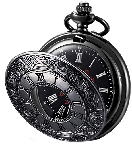 MJSCPHBJK Vintage Pocket Watch for Men Roman Numerals Scale Quartz Pocket Watches with Chain for Xmas Fathers Day Gift