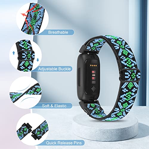 Vodtian 4 Pack Bands Compatible with Fitbit Inspire 3/Inspire 2/Inspire/Inspire HR/Ace 3/Ace 2 Band, Elastic Adjustable Nylon Loop Straps Replacement Sport Stretchy Wristband for Women Men