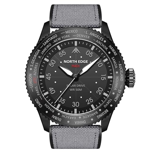 NORTH EDGE Men's Solar Pilot Watch – Quartz Movement, Lightweight, Mineral Glass, Water-Resistant, Eco-Friendly Casual Watch, Model: MACH