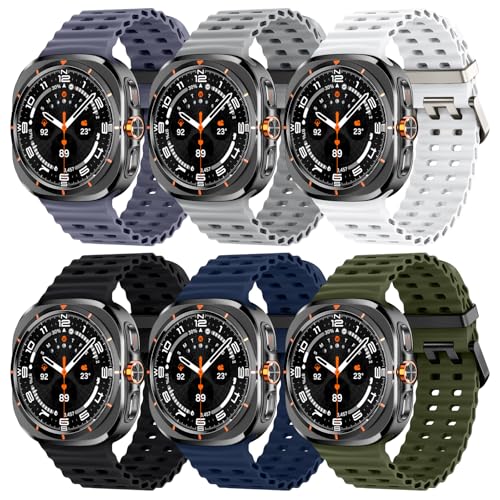 Acextro 6-Pack Marine Sport Band Compatible with Galaxy Watch Ultra Bands 47mm (2025/2024), Samsung Watch 7 Ultra Bands for Men Women, Breathable Ocean Silicone Strap No Gap Design