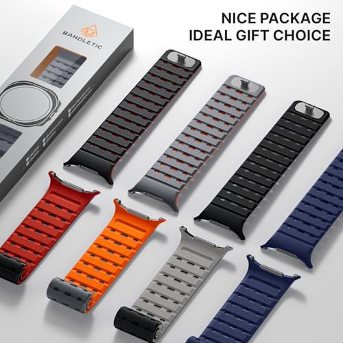 Bandletic Magnetic Sport Band Compatible with Samsung Galaxy Watch Ultra Bands (2025/2024) 47mm, Rugged Thin Soft Silicone Waterproof Strap Replacement Wristbands for Men Women, Black/Orange