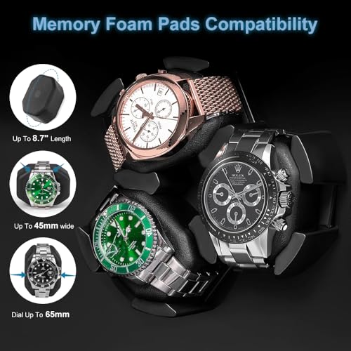 J&T Technology Watch Winder for Automatic Watches,Automatic Watch Winder with LED Light,6 Watch Winder + 6 Storage Case with Quiet Motor for Man/Woman's Watches(PU Snake Skin)