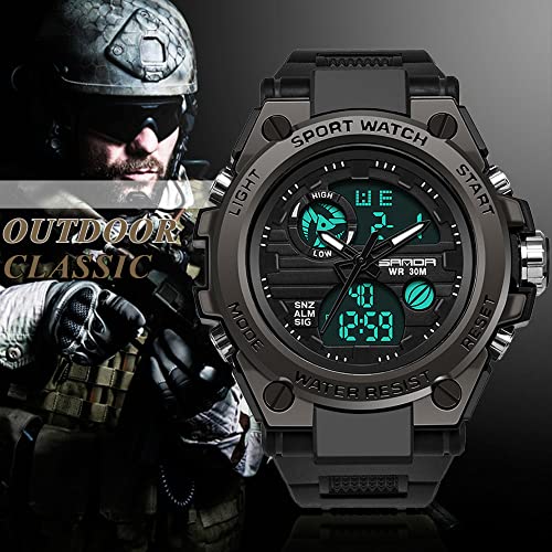 KXAITO Men's Watches Sports Outdoor Waterproof Military Watch Date Multi Function Tactics LED Alarm Stopwatch (26_Black)