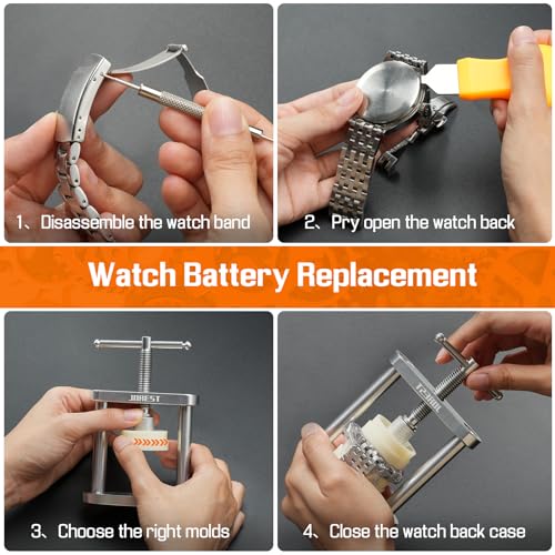 JOREST Watch Press Tool Set, Back Case Closer for Closing the Cover, Watch Battery Replacement, Watch Opener Remover, Repair Kit for Watches with A Pry Opening, Only for Round Dials