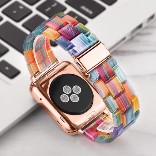 Light Apple Watch Band-Fashion Resin Apple Watch Series 10 Series 9 Series 8 band,iWacth Bands,Apple Watch Bands for Women,Compatible with Apple Watch Series 10 9 8 7 SE 6 5 4 3 2 1 Ultra 2 1-Rainbow, 38mm/40mm/41mm/42mm(Series 10)