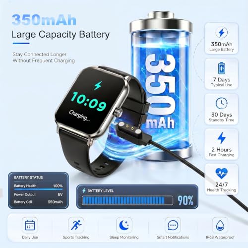 Jacoosa Smart Watches for Men, 1.83" HD Touchscreen with Bluetooth Calling, 120+ Sport Modes Fitness Tracker, IP68 Waterproof, Heart Rate Sleep Monitor Timer, Compatible with Android iOS(Black)