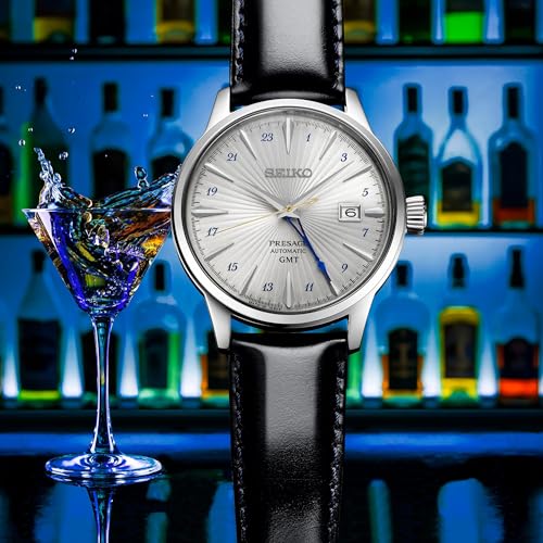 SEIKO Presage SSK049 Men's Cocktail Time GMT Leather Band Silver Dial Automatic Watch