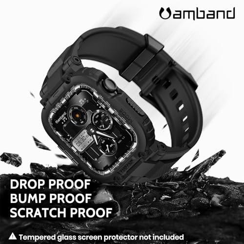 amBand Bands Case Compatible with Apple Watch Series 11/10 46mm for Men, M1 Sport Rugged Heavy Duty Cover Tactical Strap Military Grade Protective Bumper Protector for iWatch 46 mm Men Black