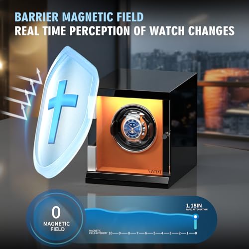 VANTENT Watch Winder for Automatic Watches with LED Lighting，Shining Finishing and Quiet Motor/1 Watch Position/Brown