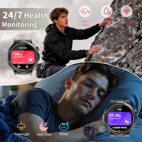 Smart Watches for Men (Answer/Make Call), 1.53" HD Military Smartwatch, 50+ Days Extra-Long Battery Life Fitness Tracker, Flashlight/110+Sports/Heart Rate/Sleep Monitor/IP68 Waterproof Android iOS