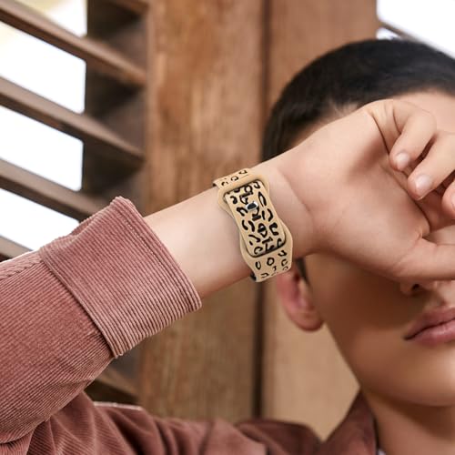 Meliya 22mm Leopard Engraved Watch Bands Quick Release Replacement Wristband, Soft Silicone Sport Replacement Straps for Men Women (Milk Tea-Black, 22mm)