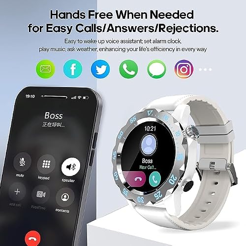 KAVVO Oyster Urban Smart Watch for Men, 46mm Fitness Smartwatch with Blood Oxygen Heart Rate Sleep Monitor, Multiple Sports Modes Tracker for Android iOS Phones (Raw White)