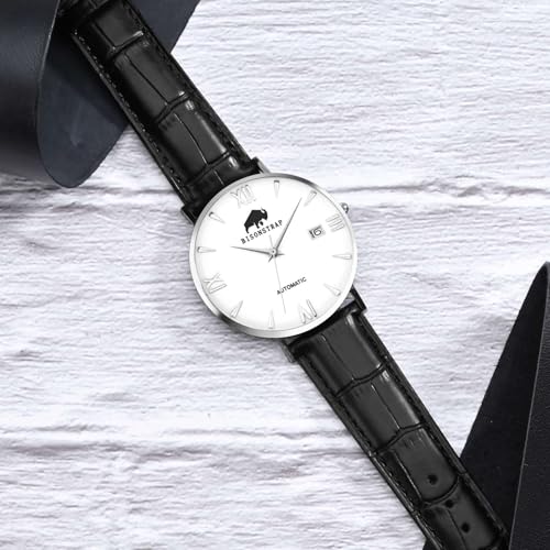 BISONSTRAP Watch Bands 20mm, Alligator Embossed Leather Watch Straps, Black with Silver Buckle